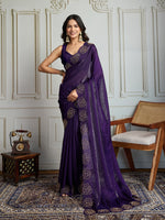 Thumbnail for Jyoti Fashion Women's Purple Fandy Satin Handwork Designer Saree with Blouse