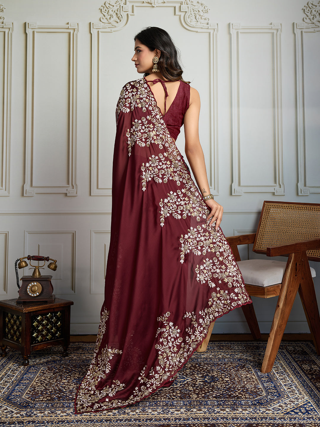 Jyoti Fashion Women's Maroon Rangoli Silk Embroidered Designer Saree with Blouse