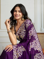 Thumbnail for Jyoti Fashion Women's Purple Rangoli Silk Embroidered Designer Saree with Blouse