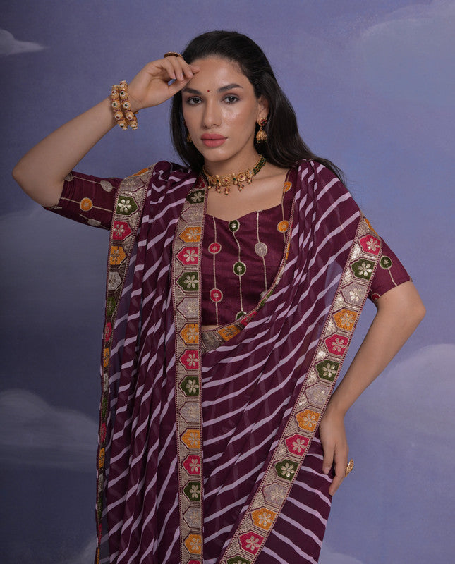 Jyoti Fashion Women's Wine Coding Sequence Georgette Saree with Blouse - Distacart