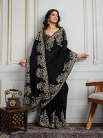 Thumbnail for Jyoti Fashion Women's Black Rangoli Silk Embroidered Designer Saree with Blouse - Distacart