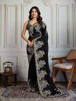 Thumbnail for Jyoti Fashion Women's Black Rangoli Silk Embroidered Designer Saree with Blouse - Distacart