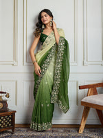 Thumbnail for Jyoti Fashion Women's Green Soft Crush Embroidered Designer Saree with Blouse