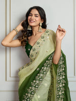 Thumbnail for Jyoti Fashion Women's Green Soft Crush Embroidered Designer Saree with Blouse