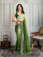 Thumbnail for Jyoti Fashion Women's Green Soft Crush Embroidered Designer Saree with Blouse