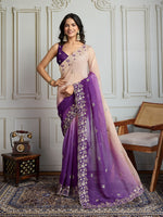 Thumbnail for Jyoti Fashion Women's Purple Soft Crush Embroidered Designer Saree with Blouse
