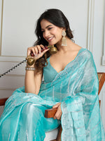 Thumbnail for Jyoti Fashion Women's Sky Blue Chiffon Silk Sequins Designer Saree with Blouse