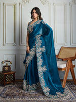 Thumbnail for Jyoti Fashion Women's Teal Jimmy Choo Silk Embroidered Designer Saree with Blouse