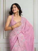 Thumbnail for Jyoti Fashion Women's Pink Semi Georgette Embroidered Designer Saree with Blouse