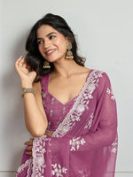 Thumbnail for Jyoti Fashion Women's Onion Semi Georgette Embroidered Designer Saree with Blouse