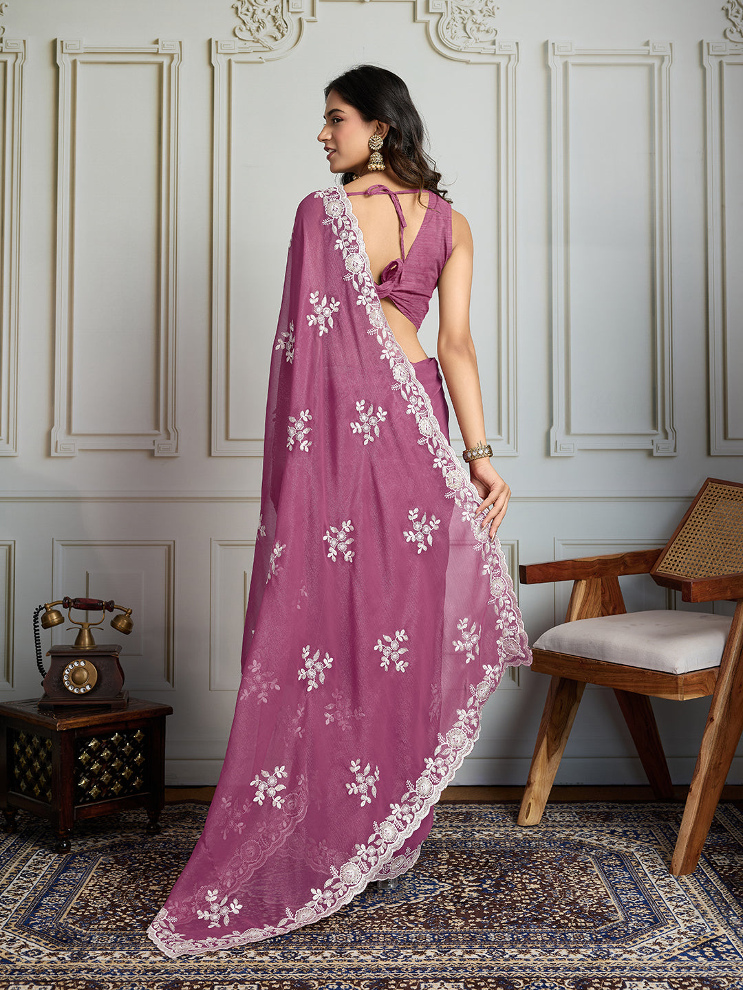 Jyoti Fashion Women's Onion Semi Georgette Embroidered Designer Saree with Blouse