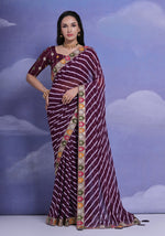 Thumbnail for Jyoti Fashion Women's Wine Coding Sequence Georgette Saree with Blouse - Distacart