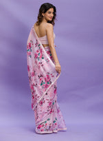 Thumbnail for Jyoti Fashion Women's Pink Digital Print with Sequence Lace work Chinon Saree with Blouse - Distacart