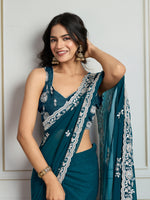 Thumbnail for Jyoti Fashion Women's Morpich Semi Georgette Embroidered Designer Saree with Blouse