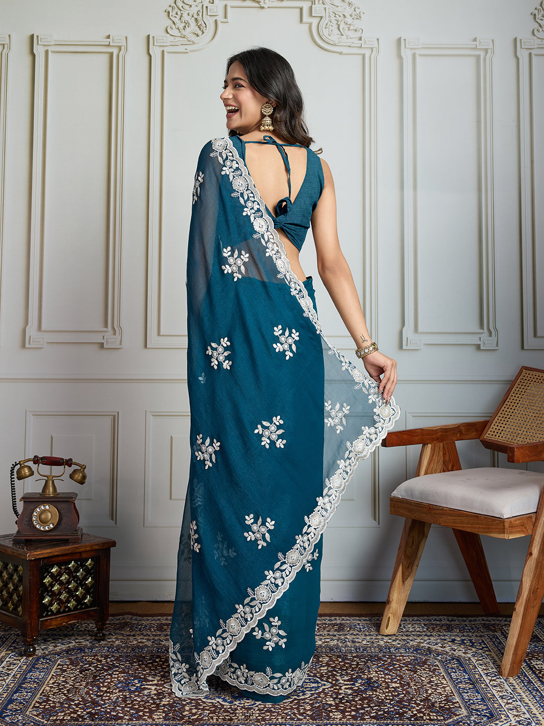 Jyoti Fashion Women's Morpich Semi Georgette Embroidered Designer Saree with Blouse