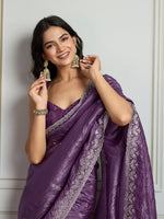 Thumbnail for Jyoti Fashion Women's Purple Gold Crush Embroidered Designer Saree with Blouse