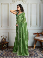 Thumbnail for Jyoti Fashion Women's Parrot Green Gold Crush Embroidered Designer Saree with Blouse