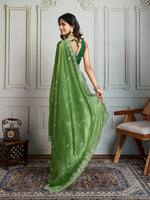 Thumbnail for Jyoti Fashion Women's Parrot Green Gold Crush Embroidered Designer Saree with Blouse