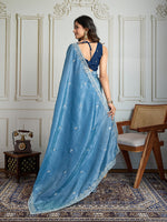 Thumbnail for Jyoti Fashion Women's Rama Blue Gold Crush Embroidered Designer Saree with Blouse