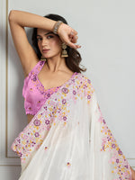 Thumbnail for Jyoti Fashion Women's White Gold Crush Embroidered Designer Saree with Blouse