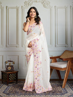 Thumbnail for Jyoti Fashion Women's White Gold Crush Embroidered Designer Saree with Blouse