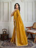 Thumbnail for Jyoti Fashion Women's Yellow Satin Silk Embroidered Designer Saree with Blouse