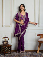 Thumbnail for Jyoti Fashion Women's Purple Jimmy Choo Embroidered Designer Saree with Blouse