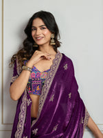 Thumbnail for Jyoti Fashion Women's Purple Jimmy Choo Embroidered Designer Saree with Blouse