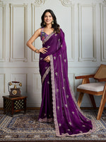 Thumbnail for Jyoti Fashion Women's Purple Jimmy Choo Embroidered Designer Saree with Blouse