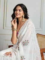 Thumbnail for Jyoti Fashion Women's White Crush Organza Sequins Designer Saree with Blouse