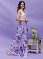 Thumbnail for Jyoti Fashion Women's Purple Digital Print with Sequence Lace work Chinon Saree with Blouse - Distacart