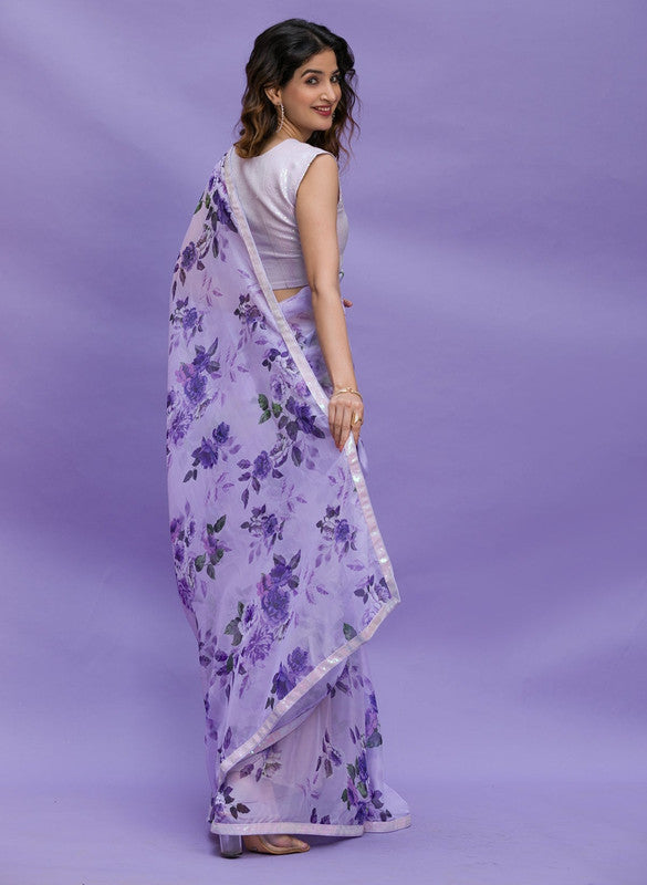 Jyoti Fashion Women's Purple Digital Print with Sequence Lace work Chinon Saree with Blouse - Distacart