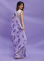 Thumbnail for Jyoti Fashion Women's Purple Digital Print with Sequence Lace work Chinon Saree with Blouse - Distacart