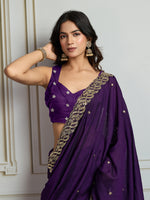 Thumbnail for Jyoti Fashion Women's Purple Satin Silk Sequins Designer Saree with Blouse