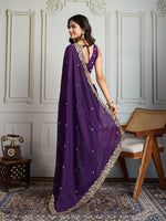 Thumbnail for Jyoti Fashion Women's Purple Satin Silk Sequins Designer Saree with Blouse