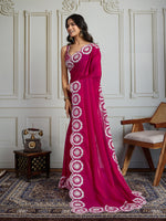 Thumbnail for Jyoti Fashion Women's Pink Fandy Satin Embroidered Designer Saree with Blouse