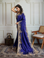 Thumbnail for Jyoti Fashion Women's Blue Jimmy Choo Silk Embroidered Designer Saree with Blouse