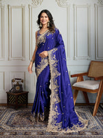 Thumbnail for Jyoti Fashion Women's Blue Jimmy Choo Silk Embroidered Designer Saree with Blouse