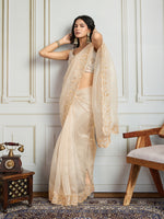 Thumbnail for Jyoti Fashion Women's Cream Organza Embroidered Designer Saree with Blouse