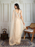 Thumbnail for Jyoti Fashion Women's Cream Organza Embroidered Designer Saree with Blouse