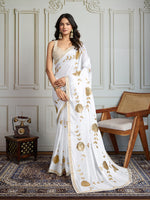 Thumbnail for Jyoti Fashion Women's White Georgette Embroidered Designer Saree with Blouse