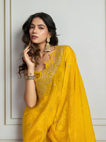 Thumbnail for Jyoti Fashion Women's Yellow Gold Crush Silk Embroidered Designer Saree with Blouse