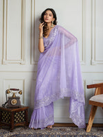 Thumbnail for Jyoti Fashion Women's Lavender Art Silk Embroidered Designer Saree with Blouse