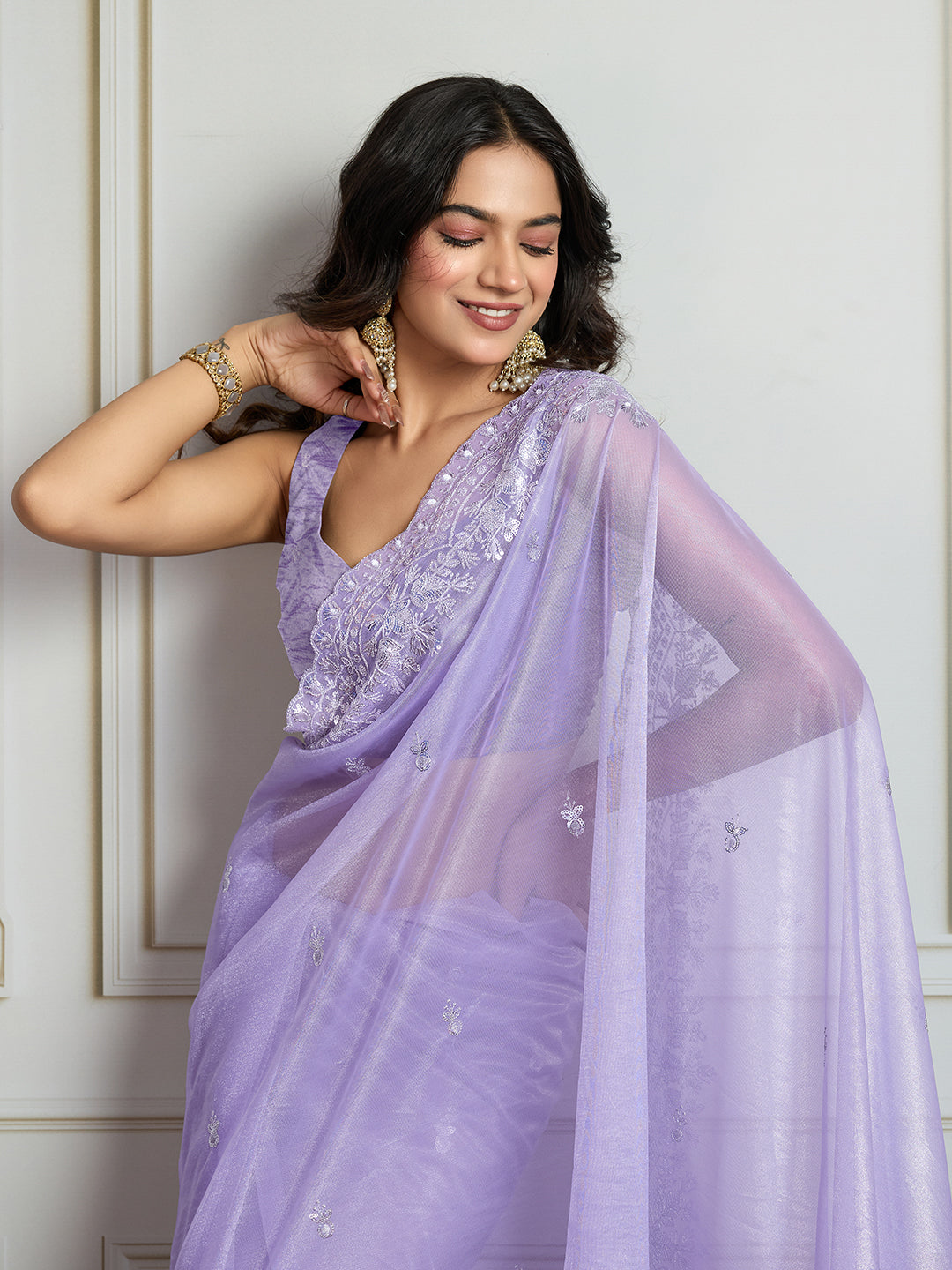 Jyoti Fashion Women's Lavender Art Silk Embroidered Designer Saree with Blouse