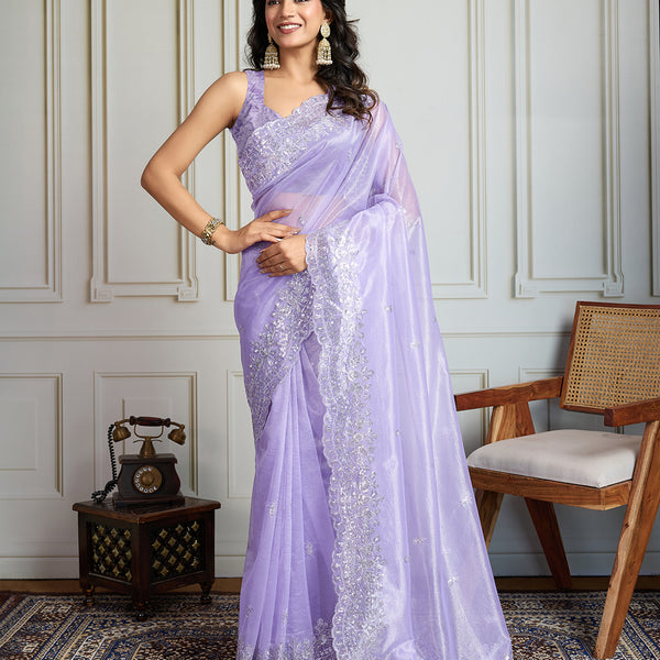 Jyoti Fashion Women's Lavender Art Silk Embroidered Designer Saree with Blouse