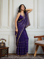Thumbnail for Jyoti Fashion Women's Purple Jimmy Choo Sequins Designer Saree with Blouse