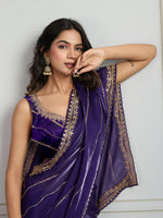 Thumbnail for Jyoti Fashion Women's Purple Jimmy Choo Sequins Designer Saree with Blouse