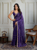Thumbnail for Jyoti Fashion Women's Purple Jimmy Choo Sequins Designer Saree with Blouse