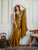 Thumbnail for Jyoti Fashion Women's Mustard Satin Silk Embroidered Designer Saree with Blouse