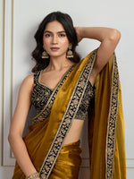 Thumbnail for Jyoti Fashion Women's Mustard Satin Silk Embroidered Designer Saree with Blouse